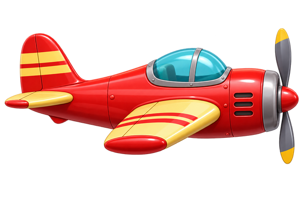 Red arcade propeller airplane